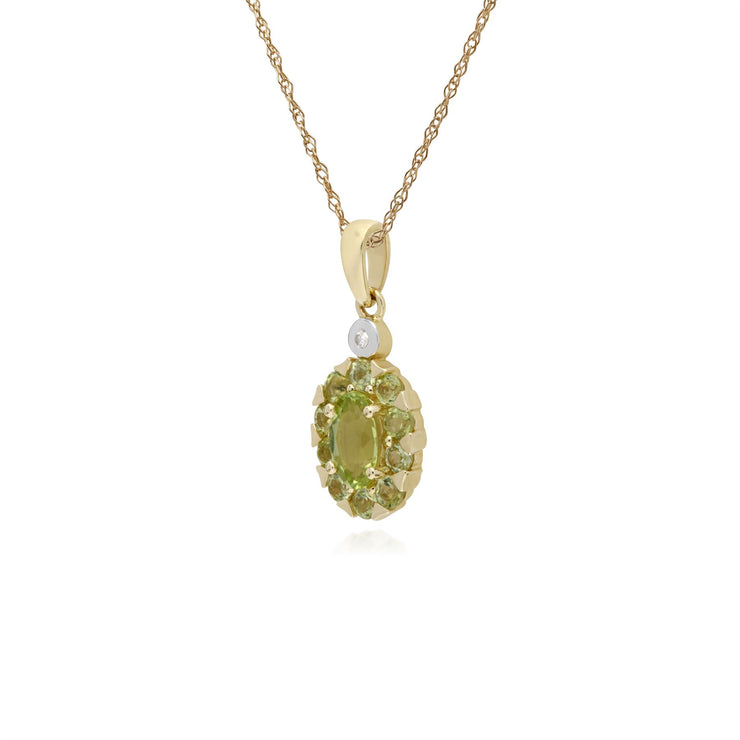 s 9 CT or Jaune Rond Peridot & Diamant Ovale Serti Pendentif sur 45cm Chaîne