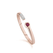 Bague Ouverte Contemporaine Or Rose 375 Rubis et Diamant