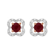 Boucles d'Oreilles Clou Rubis Classique Or Rose 375 et Ear-Jacket Fleur Diamant