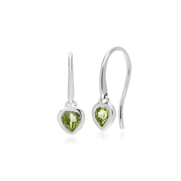 Pendentif et Boucles d'Oreilles Pendantes Cœur Classique Argent 925 Péridot
