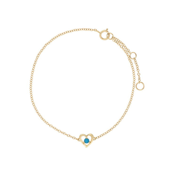 Turquoise Bracelet, 9 CT or Jaune Turquoise Rond Pierre Unique Coeur 19cm Bracelet