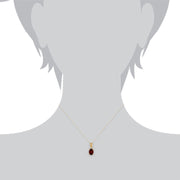Pendentif et Boucles d'Oreilles Clou Classique Or Jaune 375 Grenat Oval