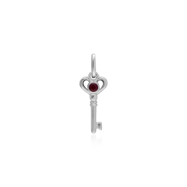 Pendentif Classique Argent 925 Petite Clé avec Rubis Rond