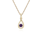 Collier Améthyste, 9 CT or Jaune Améthyste Pierre Unique Gouttes D'Eau 45cm Collier