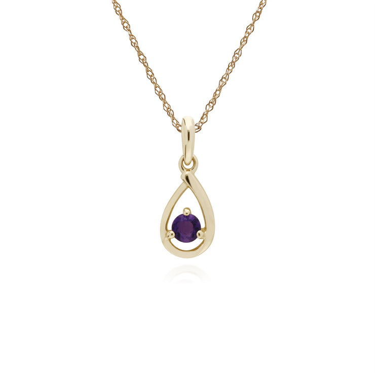 Collier Améthyste, 9 CT or Jaune Améthyste Pierre Unique Gouttes D'Eau 45cm Collier