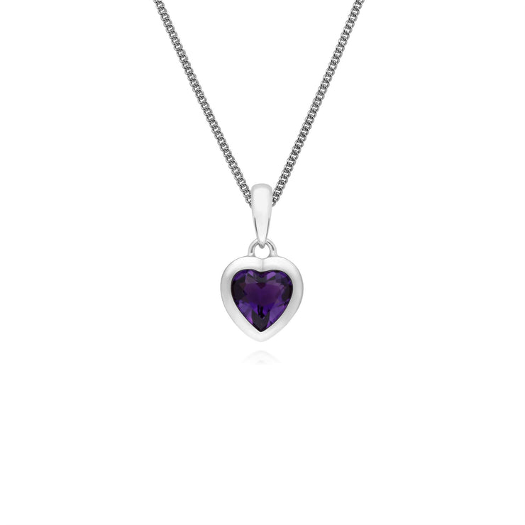 Argent Sterling Pierre Unique Améthyste Coeur Pendentif sur 45cm Chaîne