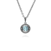 s Argent Sterling Rond Topaze Bleu et Marcassite Serti 45cm Collier