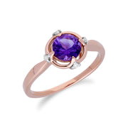 Gemondo 9ct Rose Gold Halo Amethyst & Diamond Round Cut Ring