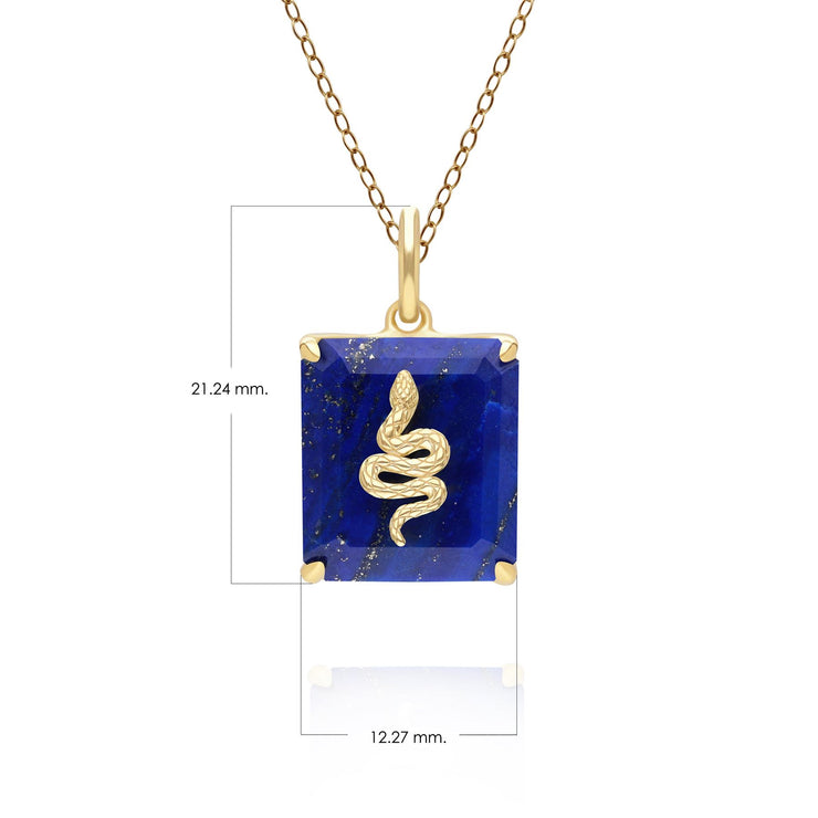 Pendentif Grand Deco Serpent en Lapis Lazuli en Argent Doré à l'Or Fin