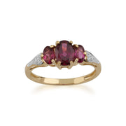 gemondo Grenade Rhodolite Bague, 9 Ct Or Jaune 1.60ct Rhodolite grenat et diamant bague