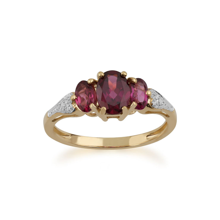 gemondo Grenade Rhodolite Bague, 9 Ct Or Jaune 1.60ct Rhodolite grenat et diamant bague