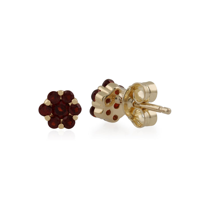 Boucles d'Oreilles Clou Floral Or Jaune 375 Grenat Style Cluster