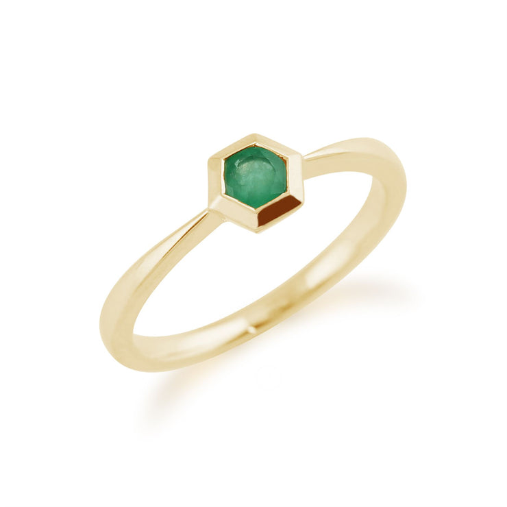 Gemondo Émeraude Bague, 9ct Or Jaune 0.23ct Émeraude Hexagone Bague