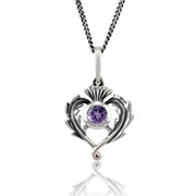 Pendentif et Boucles d'Oreilles Clou Chardon Style Art Nouveau Argent 925 Améthyste Rond