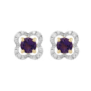 Boucles d'Oreilles Clou Améthyste Classique Or Jaune 375 et Ear-Jacket Fleur Diamant