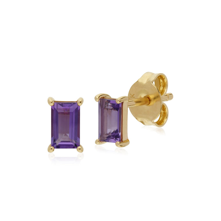 Pendentif et Boucles d'Oreilles Clou Classique Or Jaune 375 Améthyste Baguette