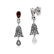 s Argent Sterling Poire Grenade et Marcassite Clochette Boucles D'Oreilles Goutte