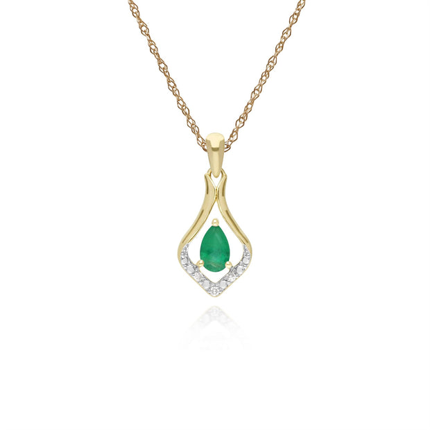 Émeraude Collier, 9 CT or Jaune Émeraude et Diamant Classique Feuille Pendentif sur 45cm Chaîne