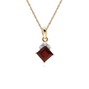 Grenade Collier, 9 CT or Jaune Grenat et Diamant Carré Pendentif sur 45cm Chaîne