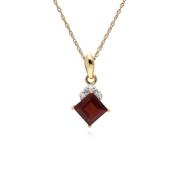 Grenade Collier, 9 CT or Jaune Grenat et Diamant Carré Pendentif sur 45cm Chaîne
