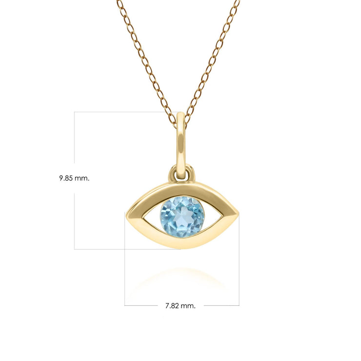 ECFEW™ Pendentif Evil Eye Délicat Topaze Bleu en Or Jaune 375