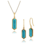 Pendentif et Boucles d'Oreilles Pendantes Géométique Argent 925 Plaqué Or Jaune Turquoise Prisme