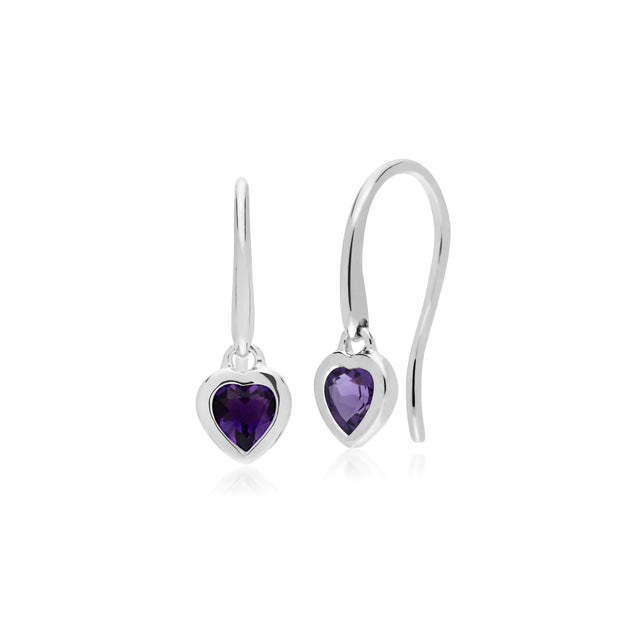 Argent Sterling Pierre Unique Améthyste Boucles D'Oreilles Cœur Ouvert