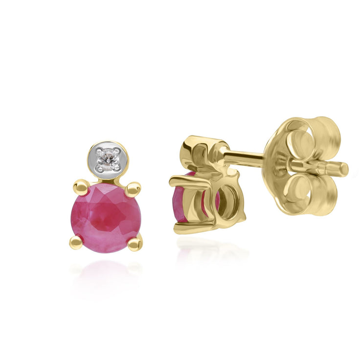 Boucles d'oreilles clou Micro Statement en or jaune 9 carats avec rubis et diamants ronds