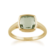 Bague Or Jaune 375 Quartz Vert Clair Carré