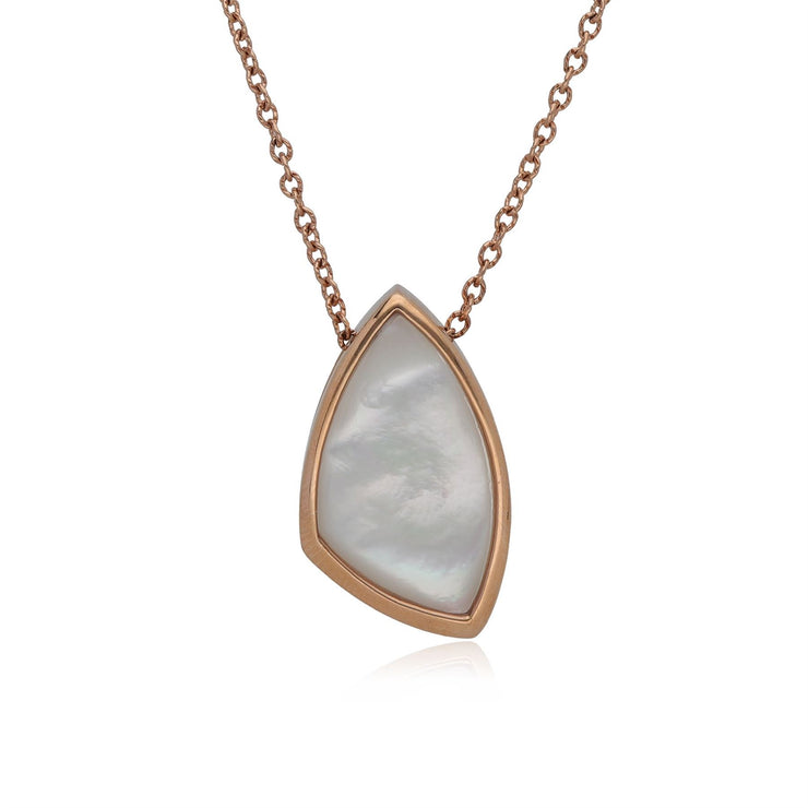 Collier Kosmos Argent 925 Plaqué Or Rose Nacre Angulaire