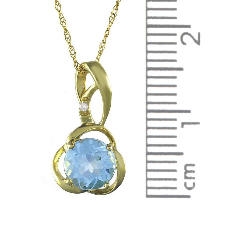 Pendentif et Boucles d'Oreilles Clou Floral Classique Or Jaune 375 Topaze Bleue et Diamant