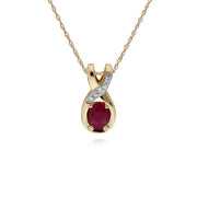 Rubis Collier, 9 CT Rubis or Jaune & Diamant Ovale Baiser Pendentif avec 45cm Chaîne