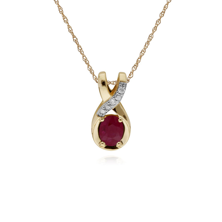 Rubis Collier, 9 CT Rubis or Jaune & Diamant Ovale Baiser Pendentif avec 45cm Chaîne