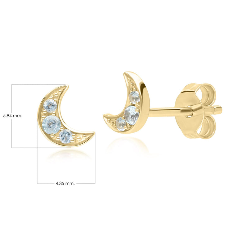 Boucles d'Oreilles Clou Lune Night Sky en Or Jaune 9 Carats avec Topaze