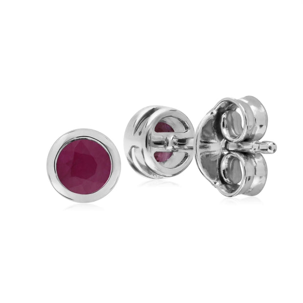 Boucles d'Oreilles Clou Classique Argent 925 Rubis serti Clos