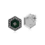 Argent Sterling Teinté Calcédoine et Marcassite Hexagone Boucles D'Oreilles