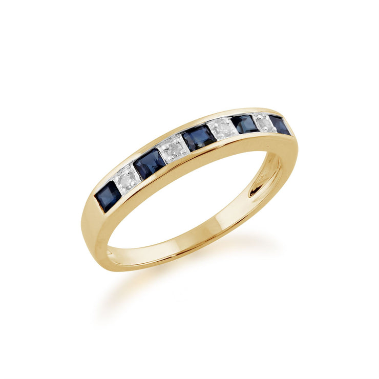 Jaune 9ct or 0,40 CT Naturel Saphir & Diamant Demi Alliance Anneau