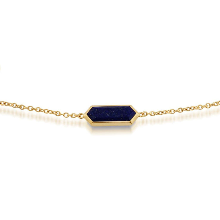 Bracelet Géométrique Argent 925 Plaqué Or Lapis Lazuli Prisme Hexagonal