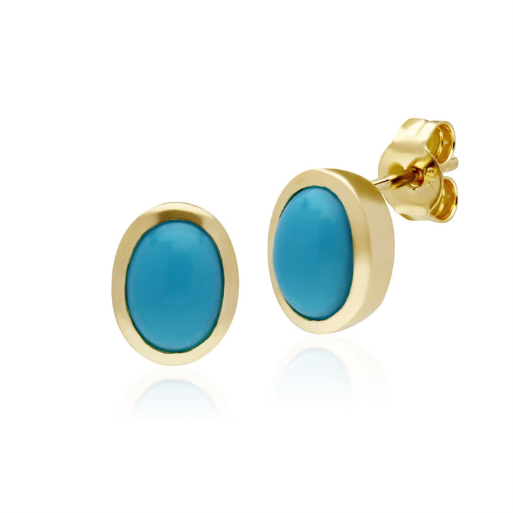 Boucles d'Oreilles Clou Classique Or Jaune 375 Turquoise Ovale