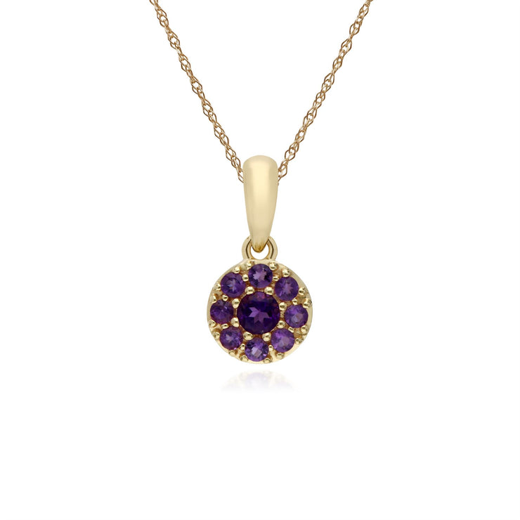 s 9 CT or Jaune Améthyste Rond Serti Pendentif sur 45cm Chaîne