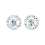 Boucles d'Oreilles Clou Aigue-Marine Classique Or Blanc 375 et Ear-Jacket Rond Diamant
