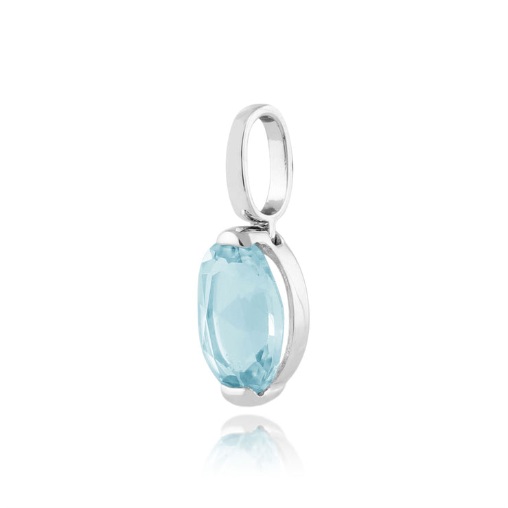 Pendentif Classique Or Blanc 375 Topaze Bleu Oval