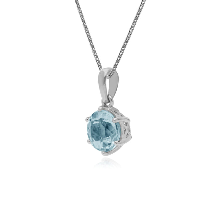 Topaze Collier, Argent Sterling 6 Griffes Rond Topaze Bleu Novembre Pendentif sur 45cm Chaîne