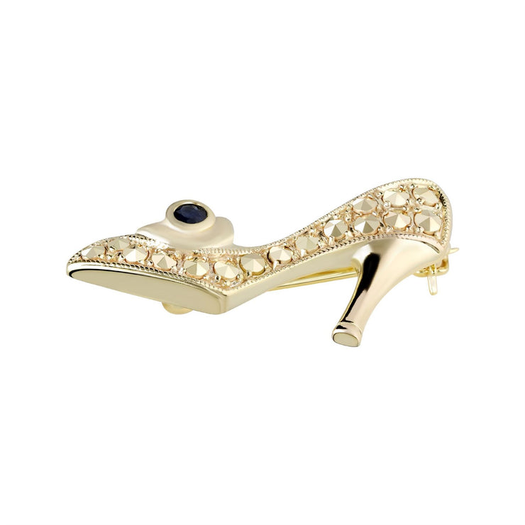 Broche Chaussure Marcassite et Saphir