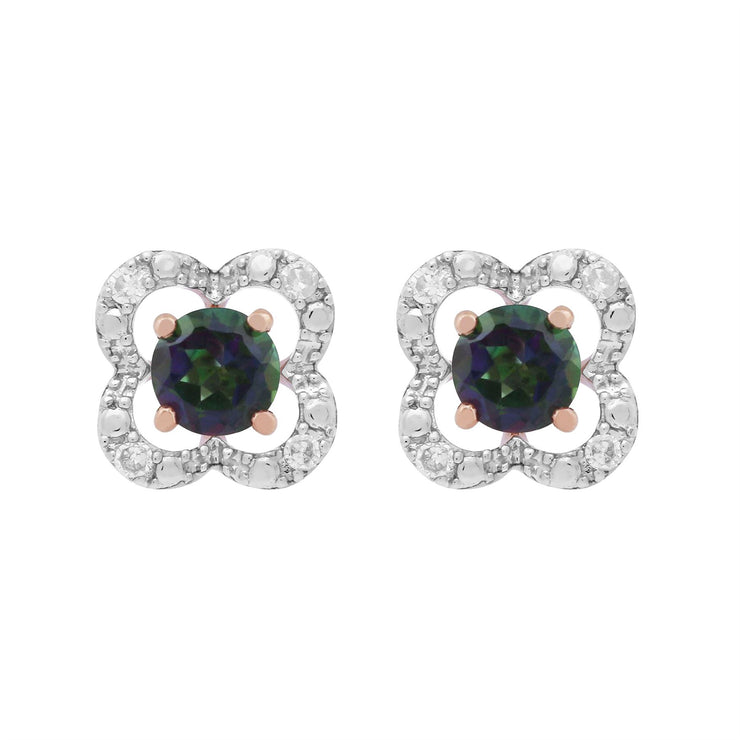 Boucles d'Oreilles Clou Topaze Mystique Classique Or Rose 375 et Ear-Jacket Fleur Diamant