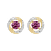 Boucles d'Oreilles Clou Saphir Rose Classique Or Jaune 375 et Ear-Jacket Halo Diamant