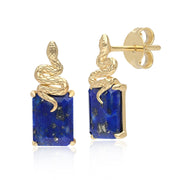 Boucles d'Oreilles Clous Grand Deco Serpent en Lapis Lazuli en Argent Doré à l'Or Fin