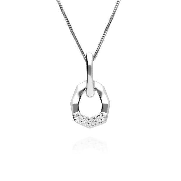Pendentif et Boucles d'Oreilles Clou Asymétriques Pavé Diamant Or Blanc 375