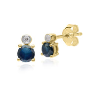 Boucles d'oreilles clou Micro Statement en or jaune 9 carats avec saphir et diamants ronds