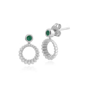 Bague et Boucles d'Oreilles Clou Classique Argent 925 Emeraude Halo serti Clos